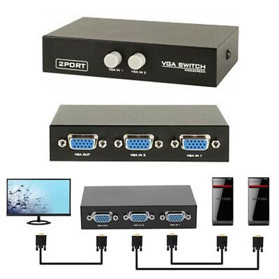 VGA SVGA 2 Port Splitter Monitor Switch Umschalter Box Verteiler PC TV Beamer DE
