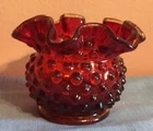 Fenton Glass Red Hobnail Ruffled Vase 3”