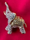 SWAROVSKI GOLD PLATED CRYSTAL ELEPHANT PIN ***SIGNED**NEVER WORN