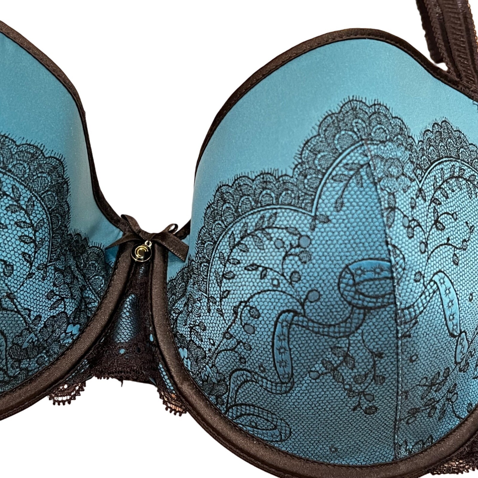 Chantelle 32DDD Contour Bra Blue Bra with Black Lace Gem