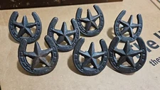7 Drawer Pulls Cabinet Knobs Texas Star Horseshoe Western Cast Iron Rustic 