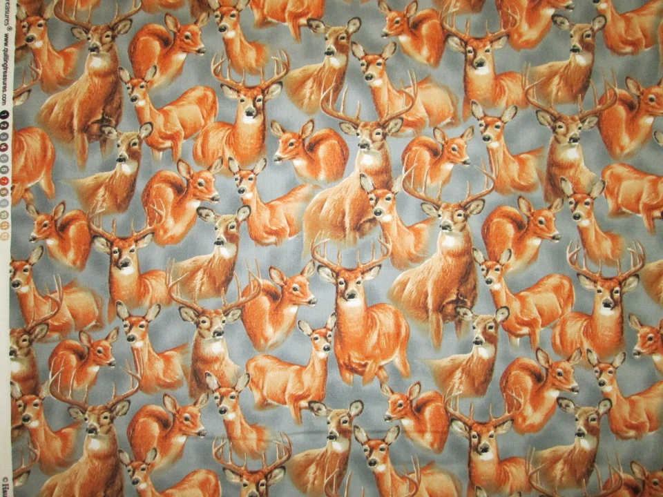 TELA DE ALGODÓN GRIS CIERVO REALISTA DOE BUCK FQ Foto 3 de 4