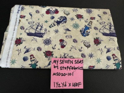 My Seven Seas Stoffabrics Fabric Traditional Nautical Tattoo 1.5 YD Yard x WOF