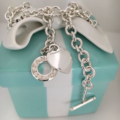 Customized Tiffany Blank Heart Tag Toggle Necklace 16, 17, 18, 19, 20 Inch 