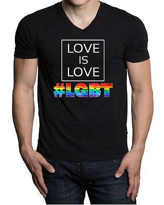 Men's Rainbow LGBT Love Is Love V-Neck T-Shirt Gay Pride