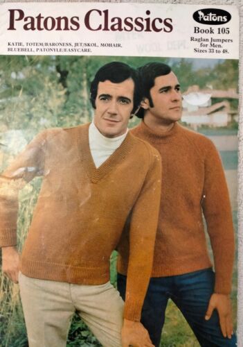 Vintage Patons Classics Knitting Pattern Book # 105 - Raglan Jumpers for Men - Picture 1 of 7