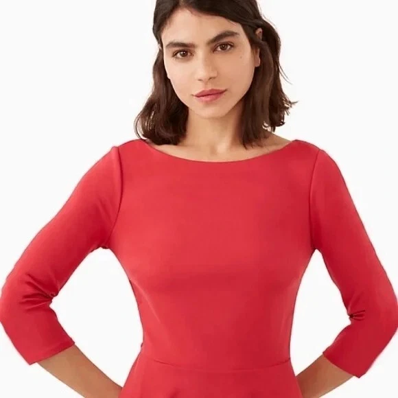 Abito Kate Spade rosso nuovo con etichette scollo barca ponte taglia large svasato tasche laterali 199€