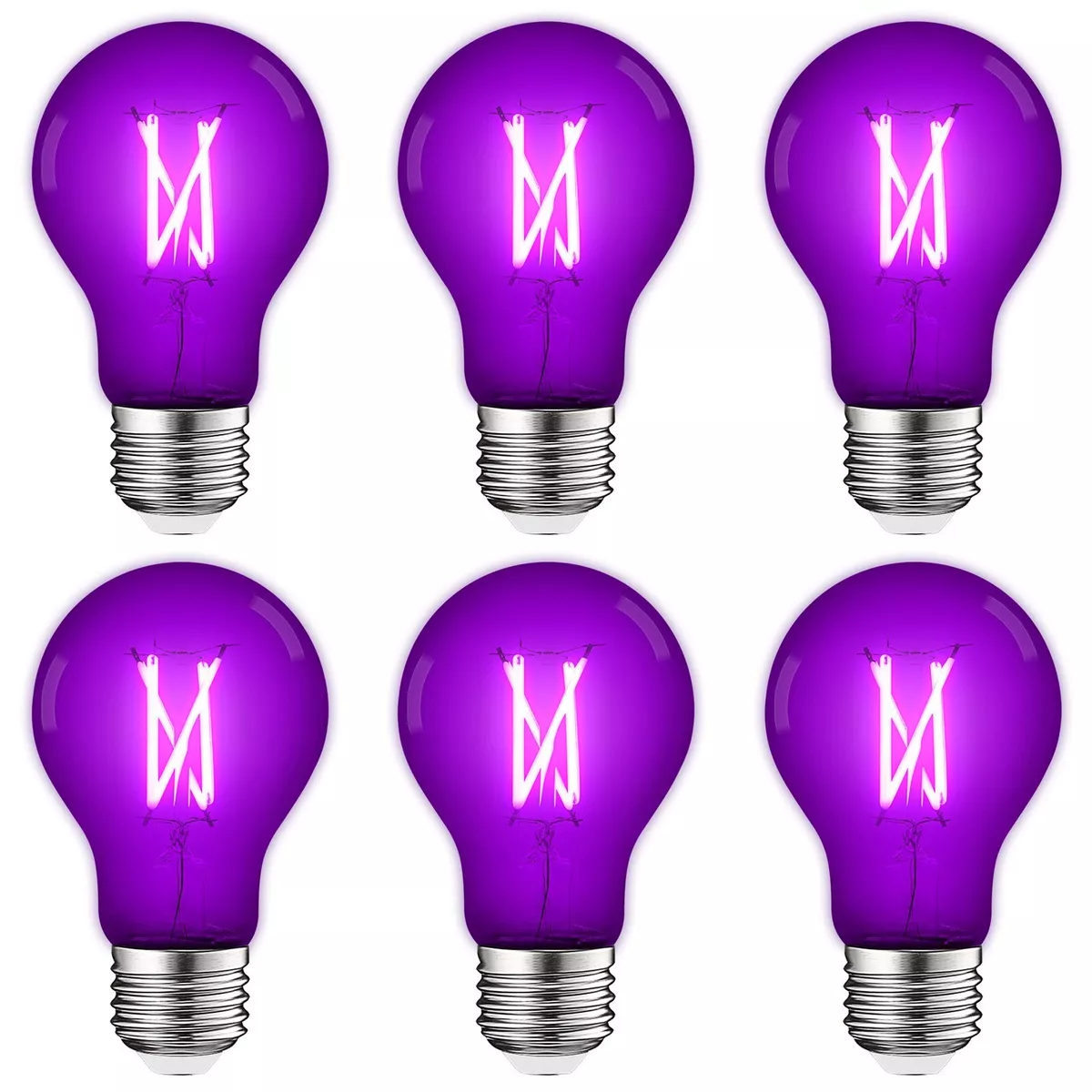 Luxrite A19 Edison LED Purple Light Bulbs 4.5W 60W UL E26 Indoor Outdoor 6 Pack