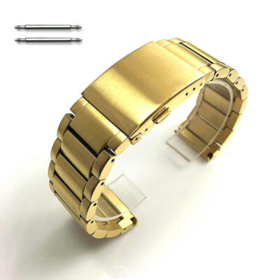 Solid Hi Quality Steel Bracelet Brushed Gold Metal Replacement Watch Band #5113