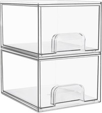 2 Pack Clear Stackable Storage Drawers, 4.4'' Tall Acrylic Bathroom Makeup
