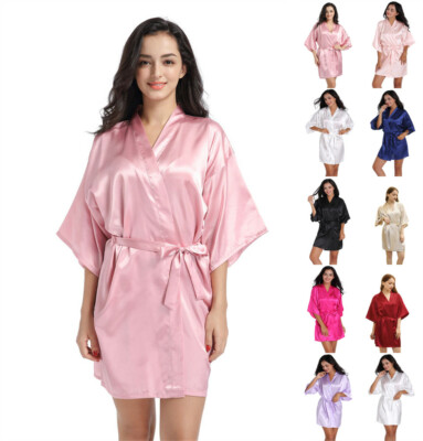 HEISS Satin Robe Hochzeit Braut Brautjungfer Kimono Morgenmantel Nachtwäsche