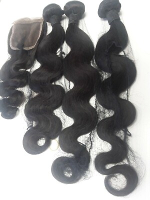 12A BRAZILIAN VIRGIN HUMAN HAIR 22+24+26&22INCH 4X4 LACE CLOSURE BODY WAVE 350g