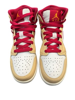 Air Jordan 1 Mid Light Curry Cardinal (GS) Basketballschuhe 554725-201 UK 3