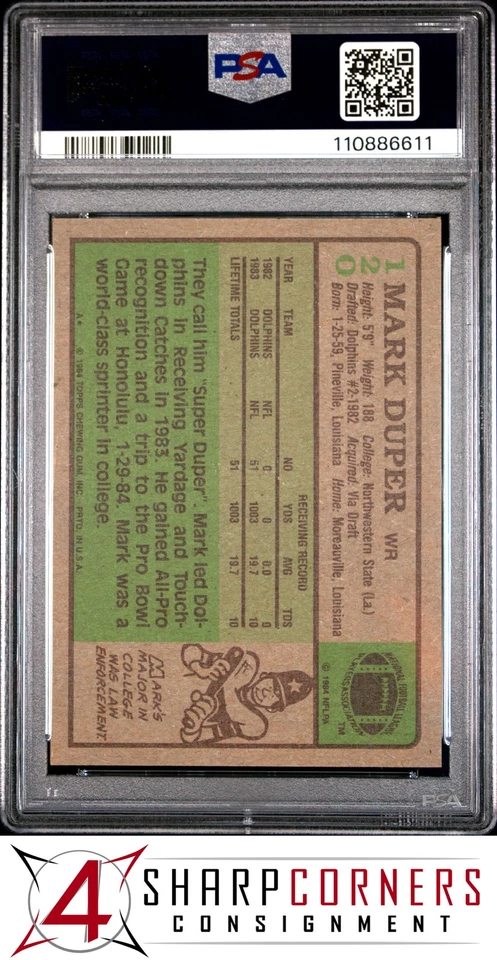 1984 TOPPS #120 MARK DUPER RC DOLPHINS PSA 9 - Image 2 of 3