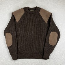 Niffi Sweater Mens 2XL Brown Pure Wool Suede Leather Patch Crew Jumper England
