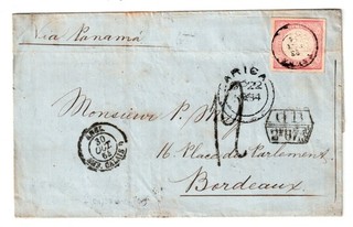 Peru: Hübsche 1 Dinero Nr. 10 Einzelfrankatur auf Brief 1864 nach Bordeaux