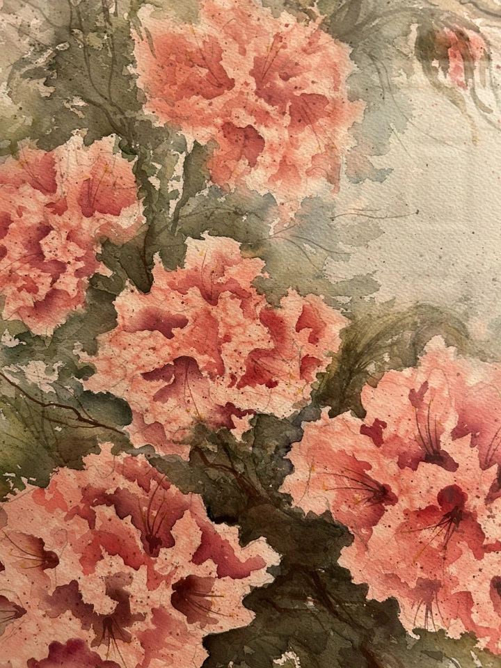 Stunning Vintage Floral Original Watercolor in Antique Frame Under Glass - Image 4 of 4