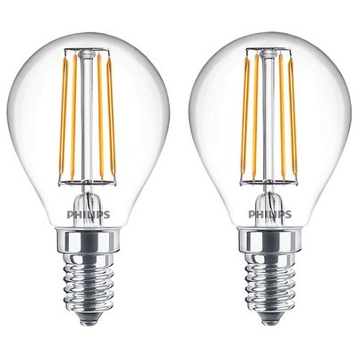 2 x Philips LED Filament Leuchtmittel Tropfen 4,3W = 40W E14 klar 470lm warmweiß