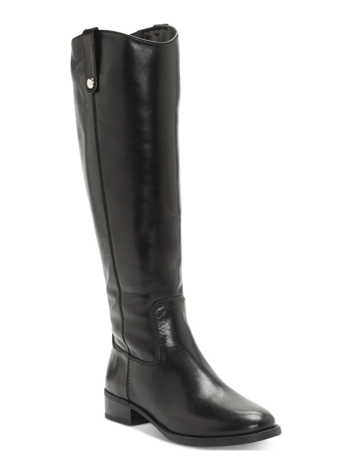 INC Women's Black V Wide Calf Fawne Block Heel Leather Riding Boots Size 8.5 M WC