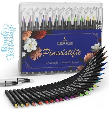 FEDER ROYAL® Pinselstifte mit 2 Wassertankpinsel – Brush Pen für Handlettering –
