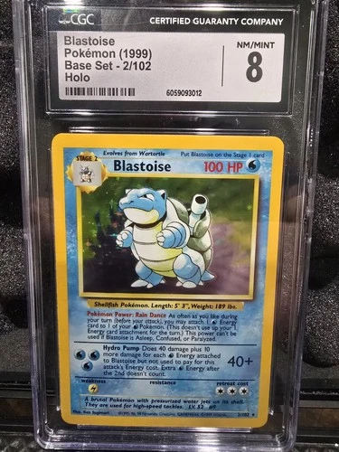 Pokémon Blastoise Base Set Holo CGC 8 2/102 1999 English Rare