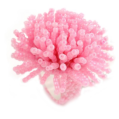 Stretchring 45 mm Durchmesser Baby Rosa Glasperlen Blume/Größe S/M
