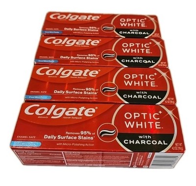 Colgate Optic White With Charcoal Toothpaste Cool Mint 4.2 Oz  Lot Of 4