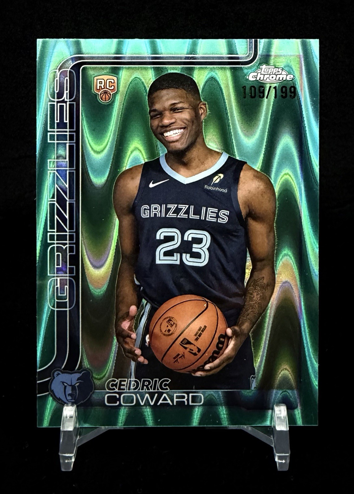 2025-26 Topps Chrome Cedric Coward #261 Rookie Aqua Raywave /199 RC Grizzlies