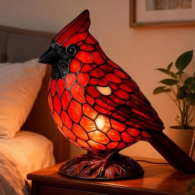 Cardinal Lamp,7Inches Resin Cardinalis Birdlamp 3D LED,Red Bird Desktop Ornament