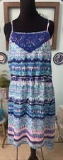 Water Color Pattern Shark Bite Hem Spaghetti Strap Large Dress