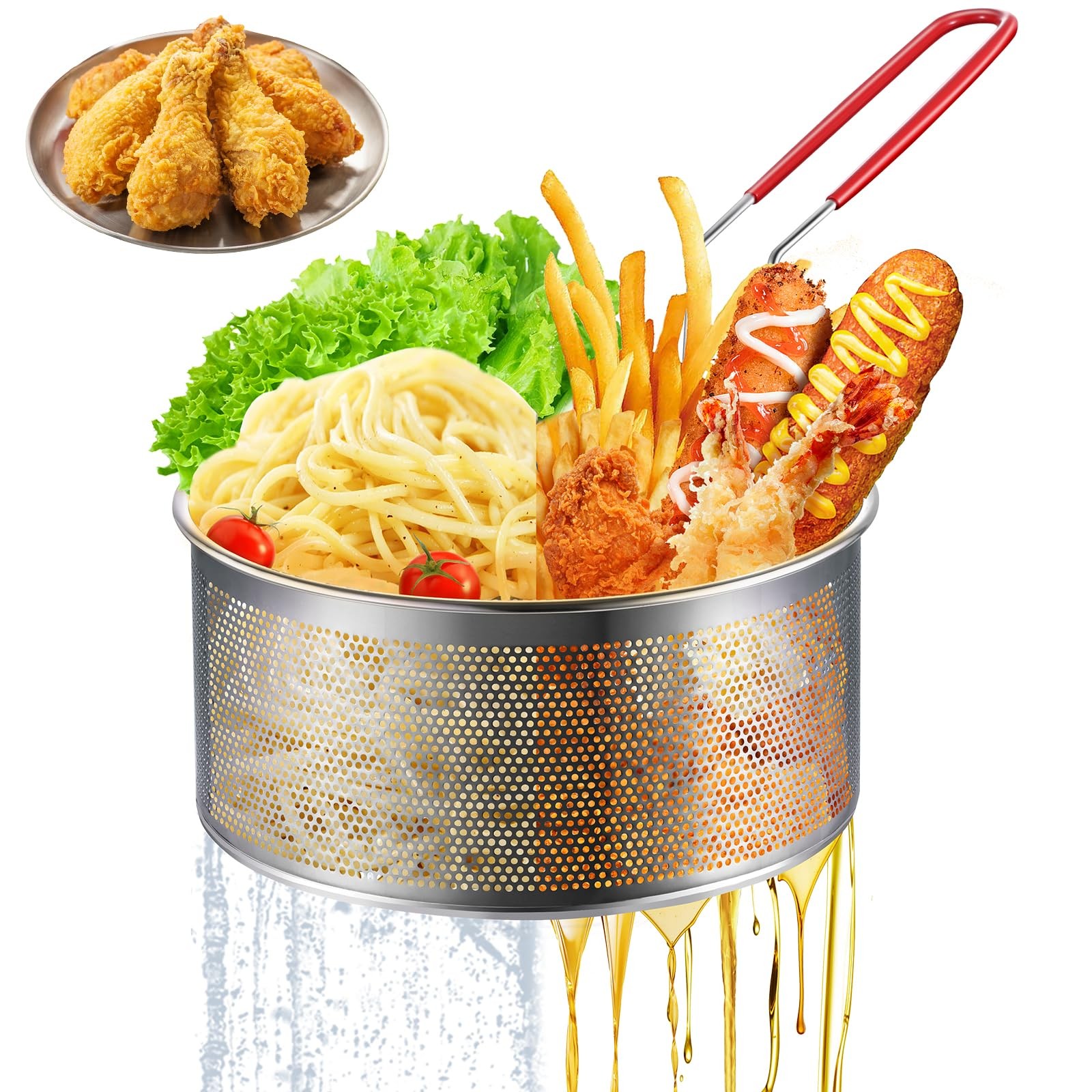 Basket Only, 7''x4'' Colander With Silicone Handle,round Sta
