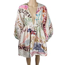 Zimmermann Ladybeetle Word Womens Multicoloured Satin Mini Dress Size 1 UK 10