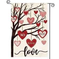 Valentines Day Garden Flag 12x18 In Double Sided Outside, Love Heart Tree Rustic