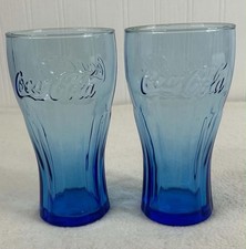 &ldquo;Vintage Blue Coca Cola Embossed Contour Glasses Coke Tumblers Set of Two&rdquo;