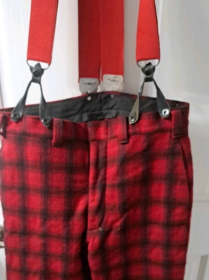 VTG Woolrich Wool Suit 2 Pc Set Red/Black Plaid Hunt Coat Med/Pants 36 USA EUC - Image 4 of 4