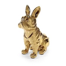 STATUA DECORATIVA IN CERAMICA CANE BULLDOG FRANCESE IN COLORE ORO 24X12X30 CM