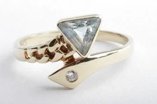 Aquamarine Diamond Ring 585 14K Yellow Gold Size 54