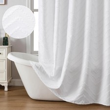 Chevron Extra Long White Boho Shower Curtain 72x78 inches, Fabric Shower Curt...