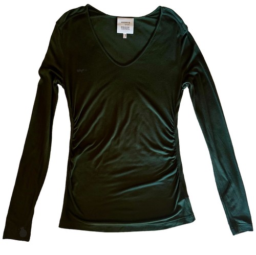 Akris Punto for Bergdorf Green Long Sleeves Ruched Top Shirt sz 6 LOOK DEFECT - Picture 3 of 13
