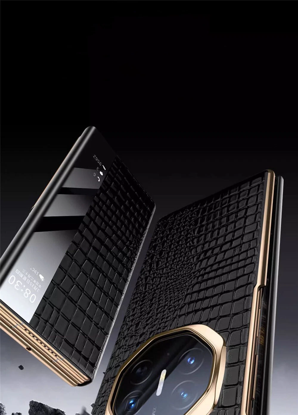 Genuine Cowhide Leather Crocodile Flip Case For Huawei Mate XT Business Cover - Picture 10 of 13