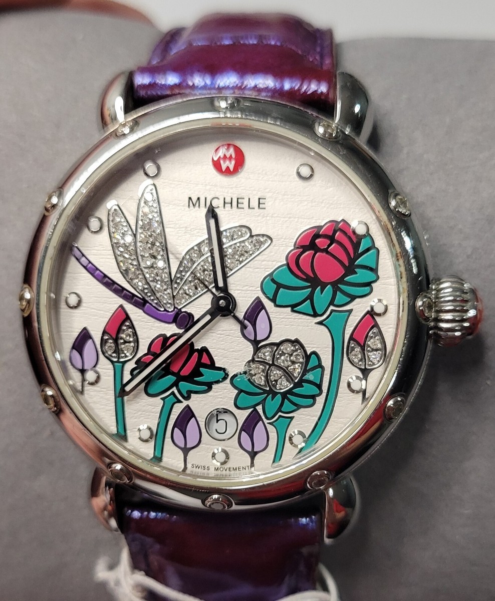 クラッシックウォッチ Michele 36mm Garden Party .69ct Diamonds 3 Jewels Quartz Ladies