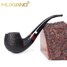 MUXIANG Sandblasted Briar Wooden Tobacco Pipe 9mm Filter Bent Stem Smoking Pipe