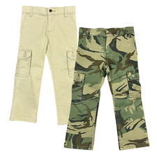 2 Wrangler Boys Cargo Pants Size 4 Beige /Camo Print Regulr Fit Adjustable Waist