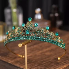 Vintage Emerald Green Crown Tiara goth black wedding bridal prom birthday gift 