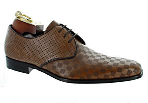 Mezlan Cognac Checkered Leather Shoes 