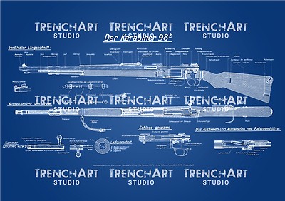 WWII Mauser 98k Rifle Poster Patent Print german gun WH Army wall