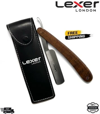 LEXER LONDON Vintage Salon Straight Cut Throat Shaving Razor Barber Shave FREE Leather Pouch