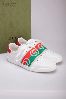 Gucci Womens Ace Elastic Web 'Interlocking G - White Red Green Sneakers Size 39.