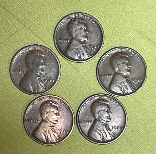 1923-1923S-1927D-1928P-1929P Lincoln Wheat ￼Cents Lot Of 5 Depression Era ￼