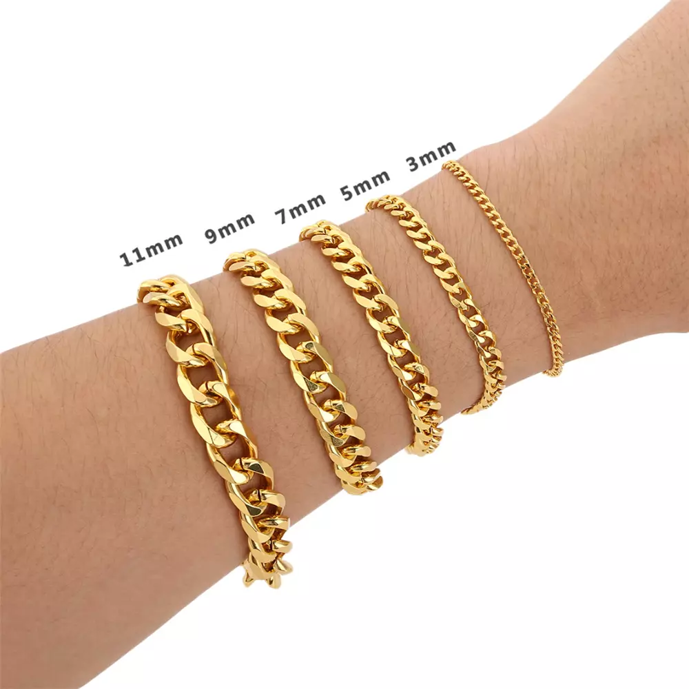 GOLD or NICKEL Classy Curb Chain Wrist Strap 3/8 9mm Wide Choose Size &  Hook Type 